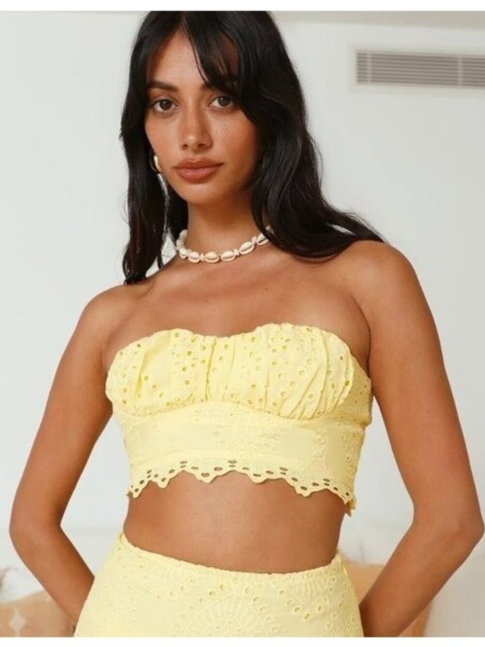 🛍 Fortunate One Enjoy Daylight Strapless Crop Top in Yellow Size M
